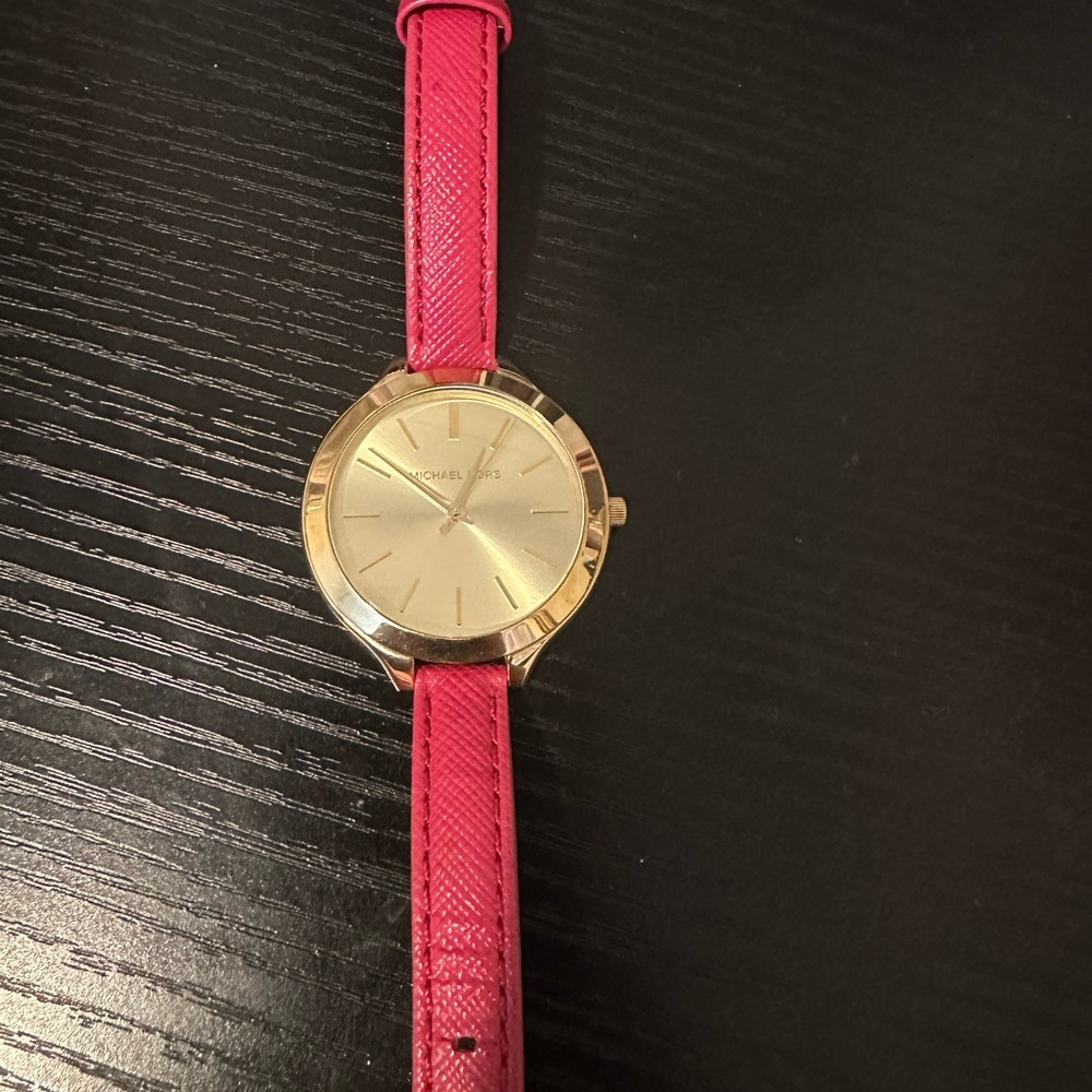 Michael Kors Gold Face with Vibrant Pink Strap Watch